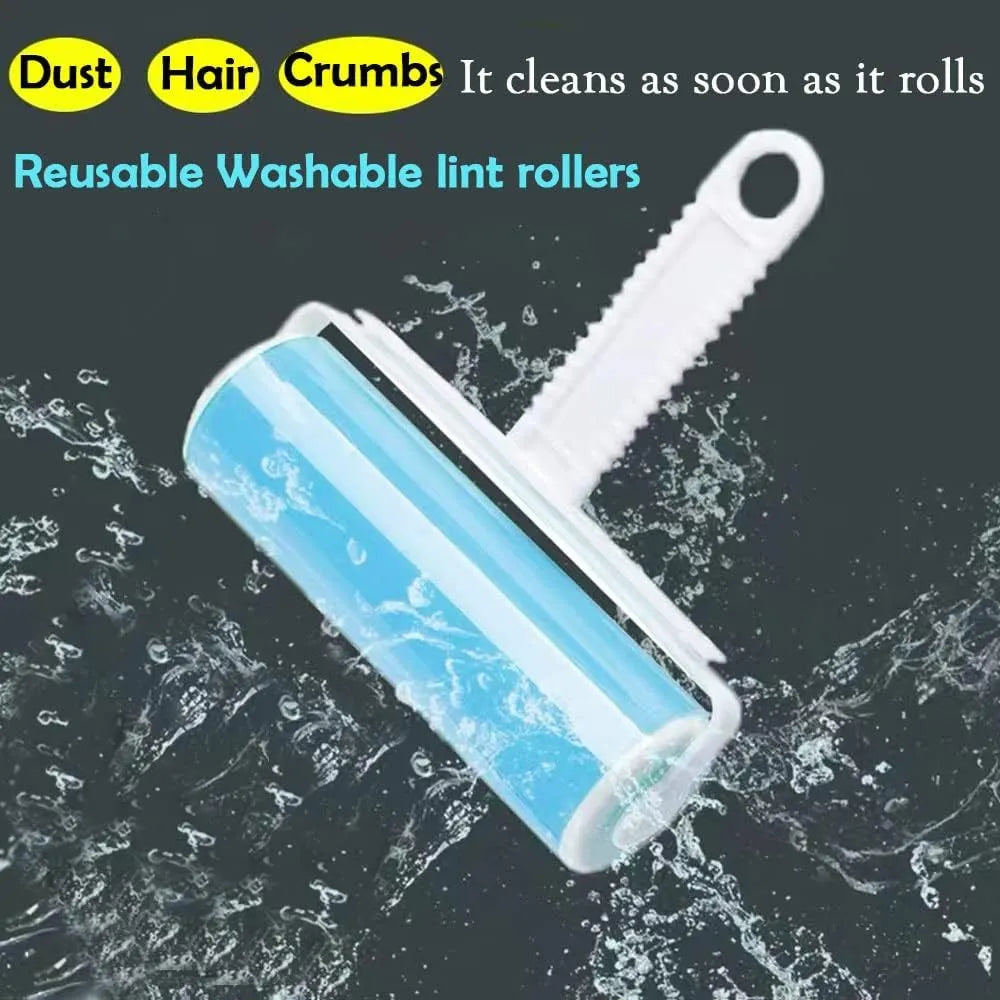 Washable reusable lint roller for pet hair removal with protective cover in blue green pink yellow colours