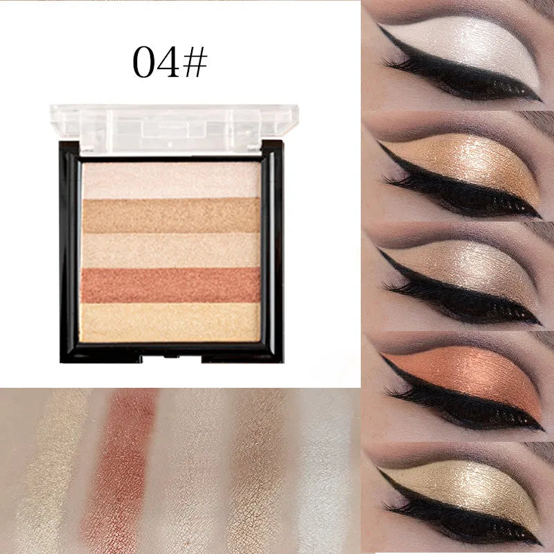 Highlighting eye shadow palette with six colour shades for facial contouring and brightening