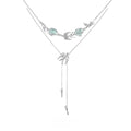 Flying bird fluorite pendant necklace in 925 silver with white gold finish on adjustable chain