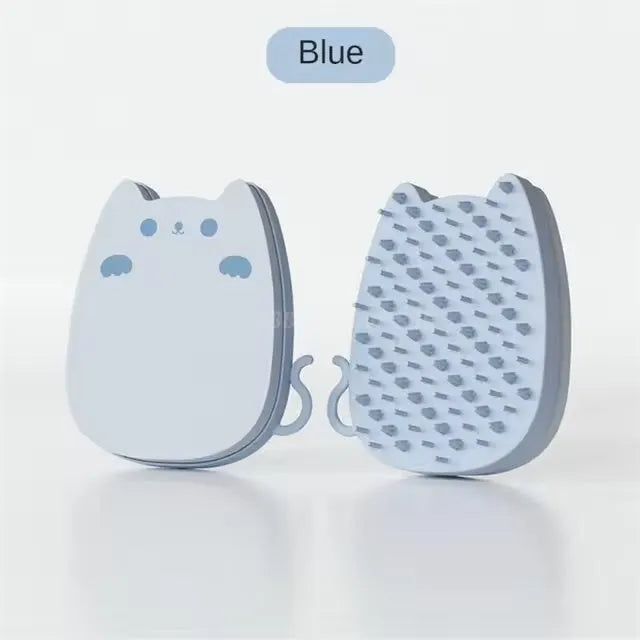 Blue silicone sponge pet grooming brush with dual comb teeth for cats and dogs hair removal