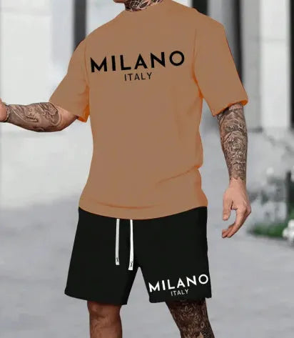 Men's polyester short sleeve suit set with matching shorts in five colour options