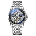 Men's automatic watch with luminous hands in steel case with leather strap option
