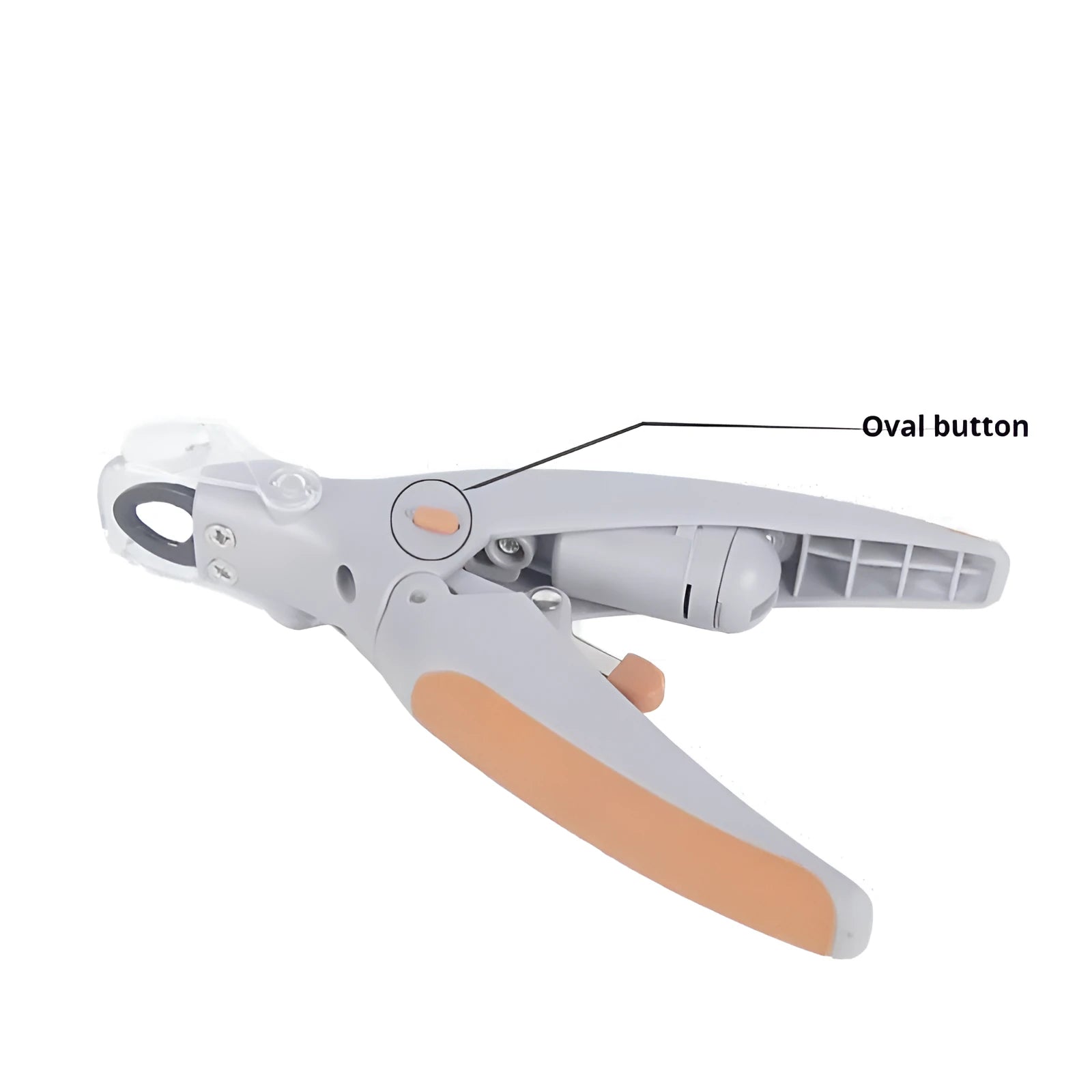 Dog nail trimmer with LED light and blood line indicator showing ABS plastic construction