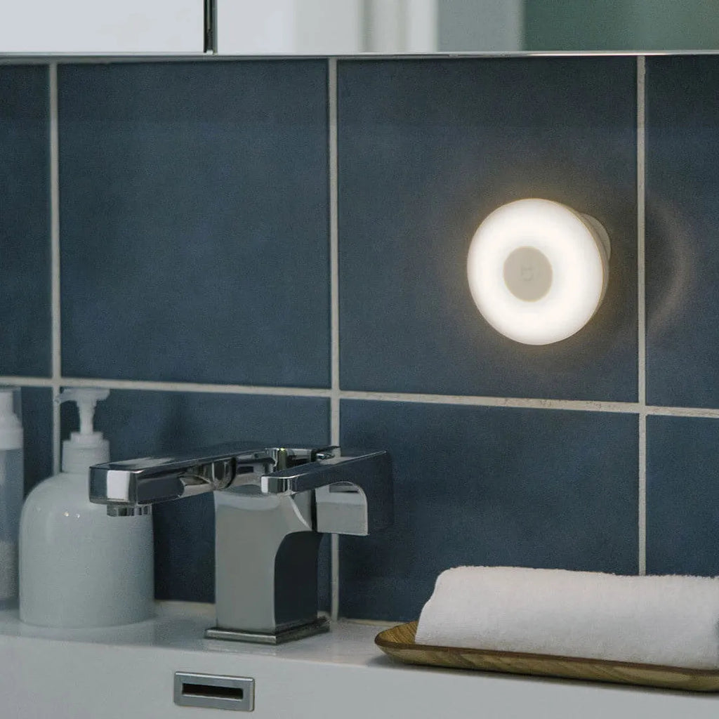 White PC shade bedside table lamp with human body induction sensor and compact 94mm dimensions