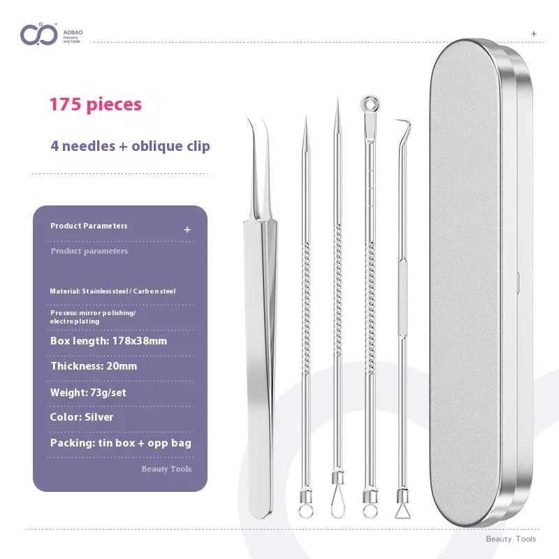 Four metal acne needles with ultra-fine pointed tips on a clean background.