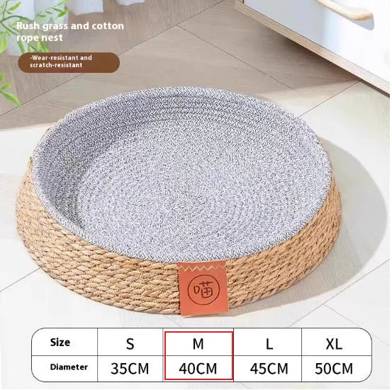 Natural rattan woven cat bed in nest design available in four different sizes