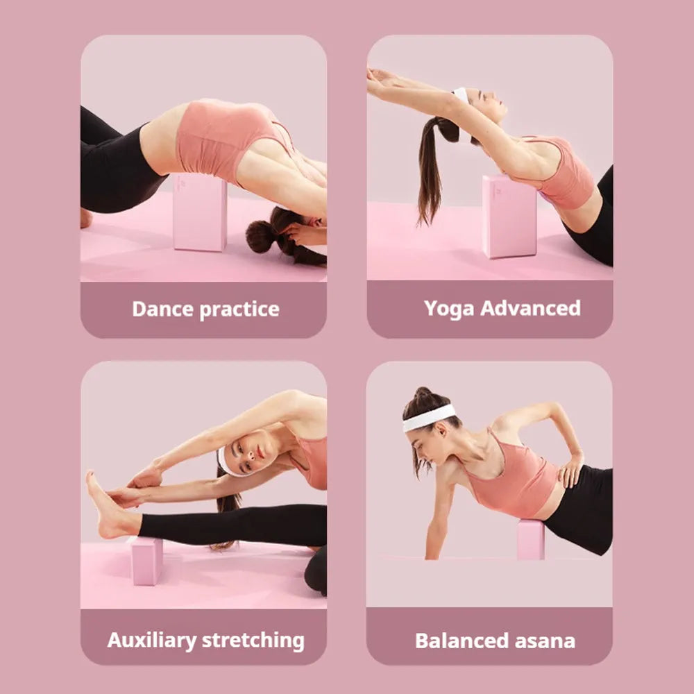 Solid colour EVA foam yoga block measuring 23x15x7.6cm with textured ridges for grip