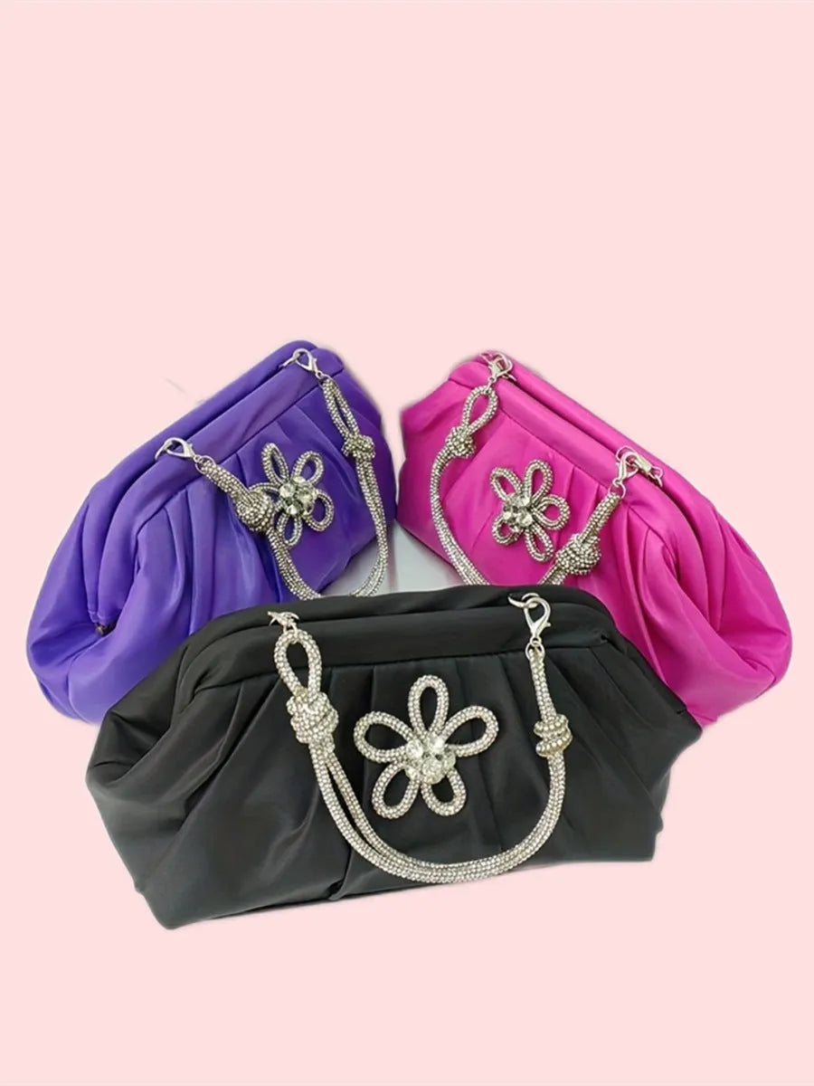 Women's soft polyester crossbody bag in shell shape with chain decoration and internal document organiser