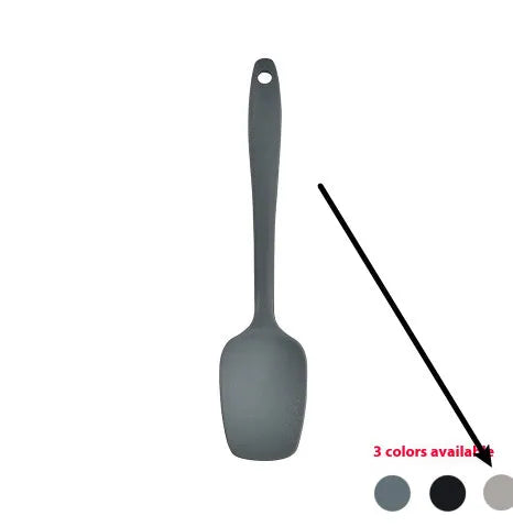 Black silicone 12-piece kitchen utensil set with rotating storage bucket including ladle, spatula, and food clip.