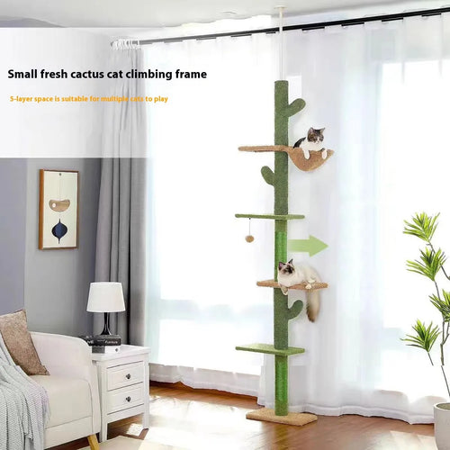 Solid wood cat tree with integrated nest, scratch board and climbing frame