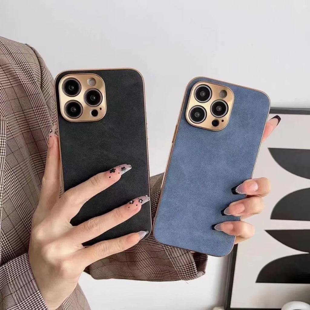 Leather texture TPU iPhone case in grey showing slim protection design for multiple models