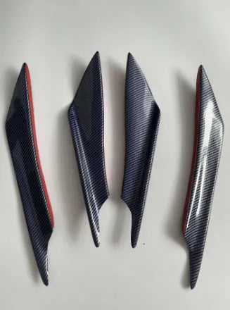 Set of four carbon fibre style bumper blade spoilers for car bumper installation