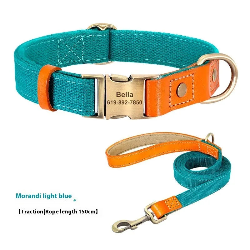 Small dog mohair collar and leash set in Mo Landi green, showing the neck ring and attached traction rope.