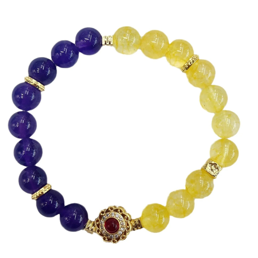 Handmade yellow and purple amethyst crystal bracelet for women, niche style