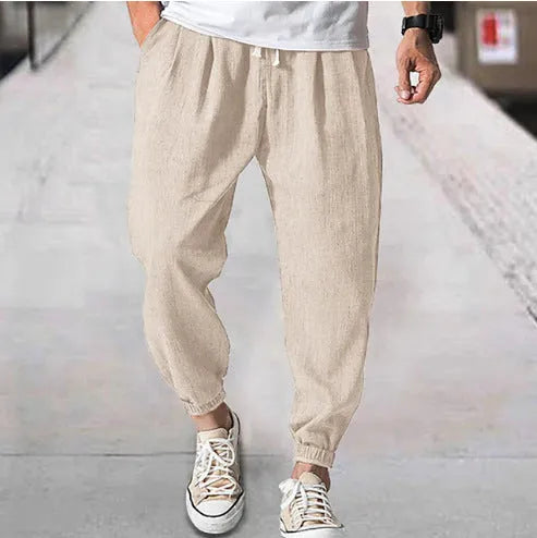 Men's cotton casual trousers with elasticated ankle cuffs in multiple colours including light green
