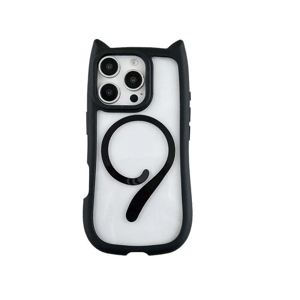 Transparent acrylic TPU phone case with magnetic ring for iPhone 17 in black, blue, grey, and pink colours.