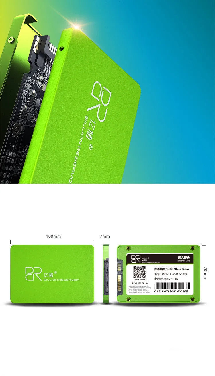 Black plastic SATA 3.0 solid state drive measuring 100mm by 70mm