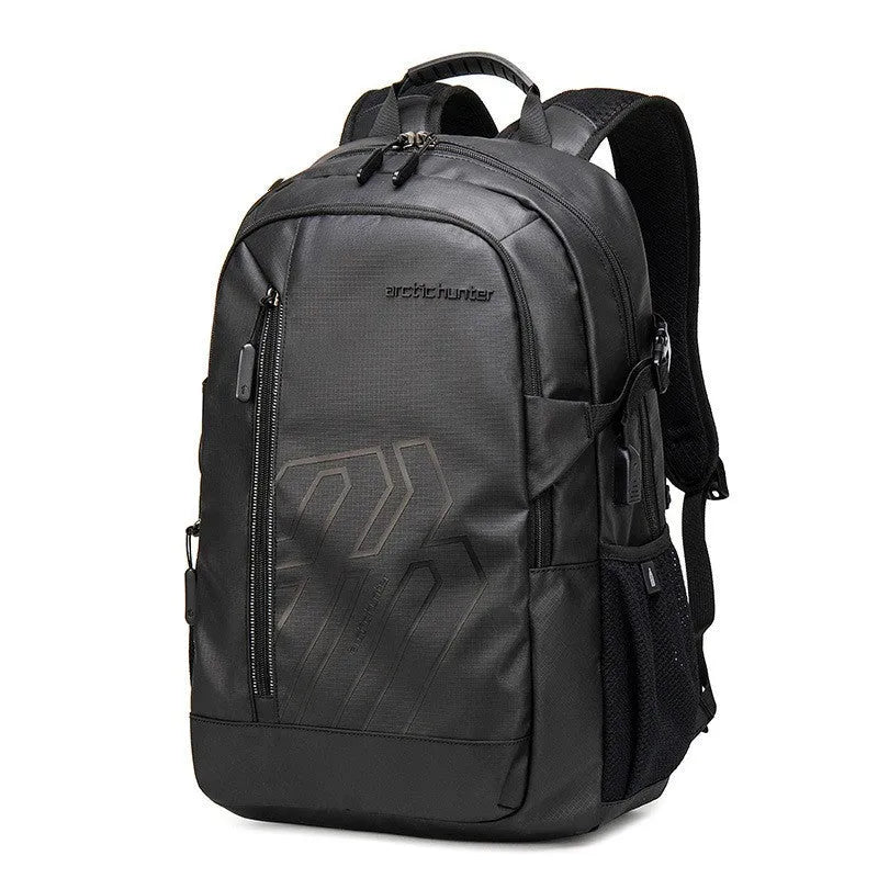 Blue plaid pattern 18-inch casual computer backpack with curved shoulder straps showing large main compartment