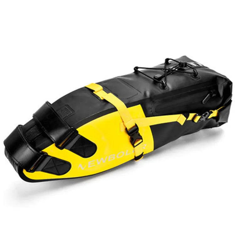 Waterproof bicycle tail bag with 13L capacity in yellow, black, or green PVC construction