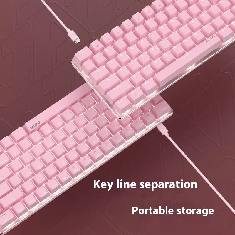 Pink 82-key mechanical keyboard with white backlight and metal construction
