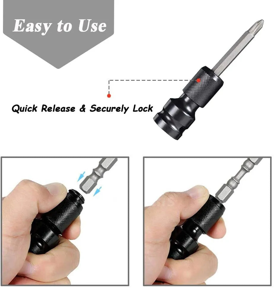 Scaling bit holder with telescopic sleeve for 1/2" to 1/4" electric wrench conversion