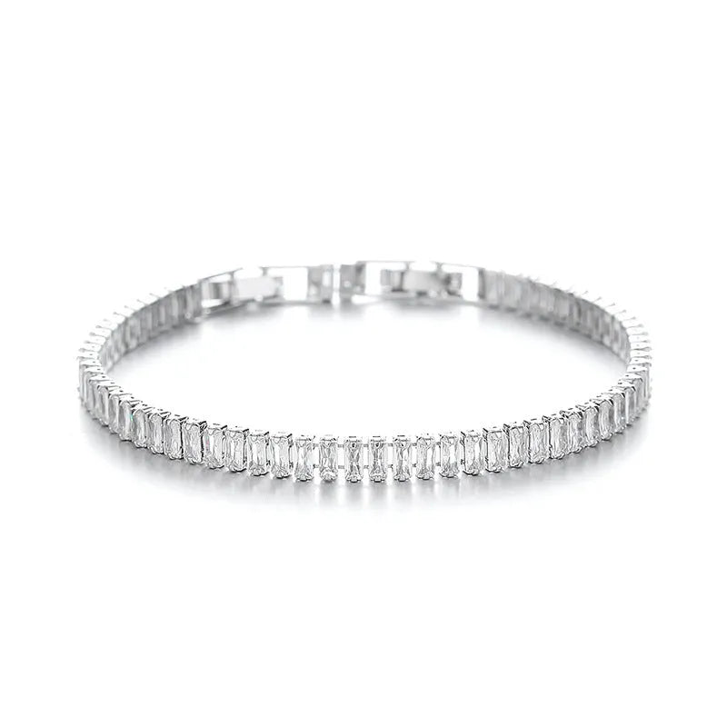 Women's rectangular brass bracelet with full diamond pattern in zircon stones in champagne gold finish