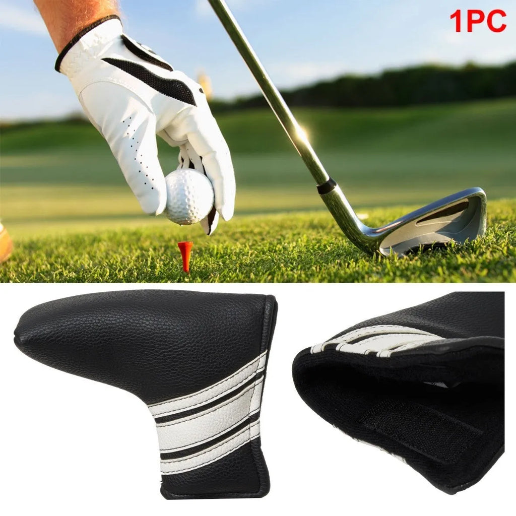 Black PU leather golf club head cover and push rod protective case