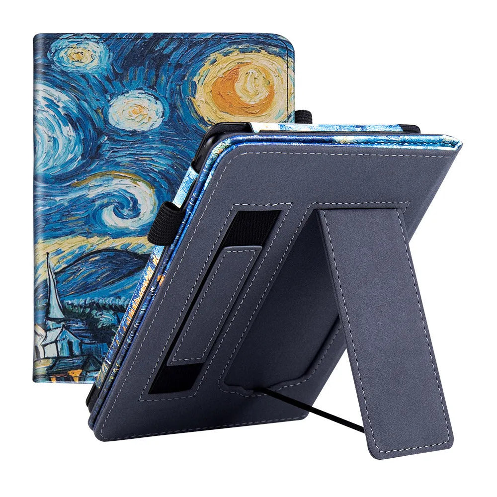 Kindle Paperwhite 5 calf leather case with wrist splint bracket in black