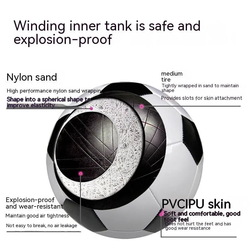 PVC football with machine-seam construction in No. 3 No. 4 No. 5 sizes for training and competition