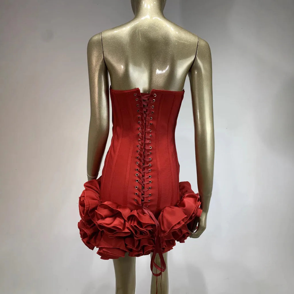 Women's solid colour polyester dress with mid waist design in black, red, or white