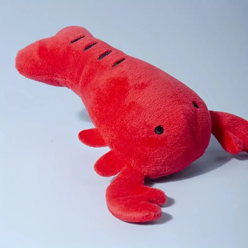 Red lobster-shaped squeaky dog toy for small and medium breeds on white background