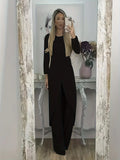 Casual polyester two-piece lounge set with loose fit in black, available sizes S to 5XL