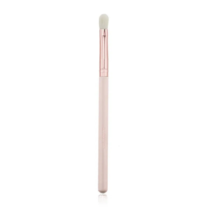 26 piece pink makeup brush set with wooden handles in a PU storage bag