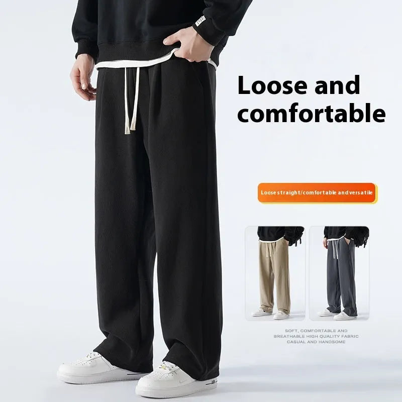 Men's double-sided polar fleece winter sports pants with wool lining in loose Korean style fit