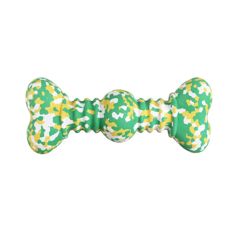 Green, white and yellow camouflage pattern natural rubber dog chew toy for large breeds