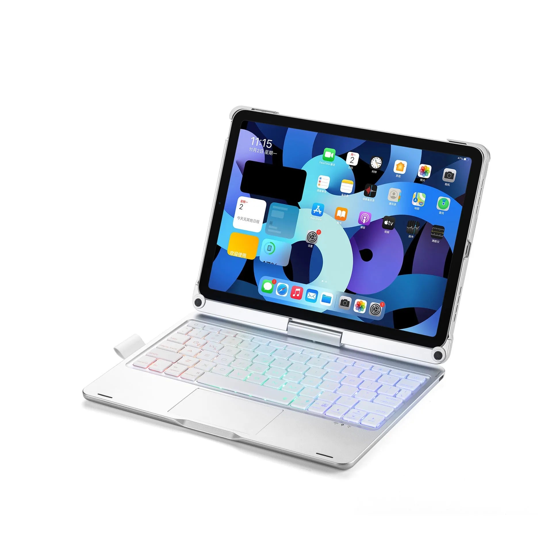 360-degree rotating Bluetooth keyboard with touch backlight for iPad Air 4 and Pro 11 models