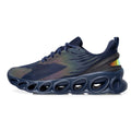 Men's casual sports shoes with mesh upper in black colour showing lace-up front and EVA sole