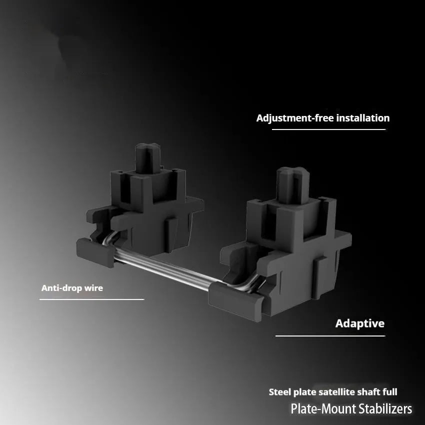 Black and milky white mechanical keyboard stabiliser sets showing 6.25U and 7U satellite axis options