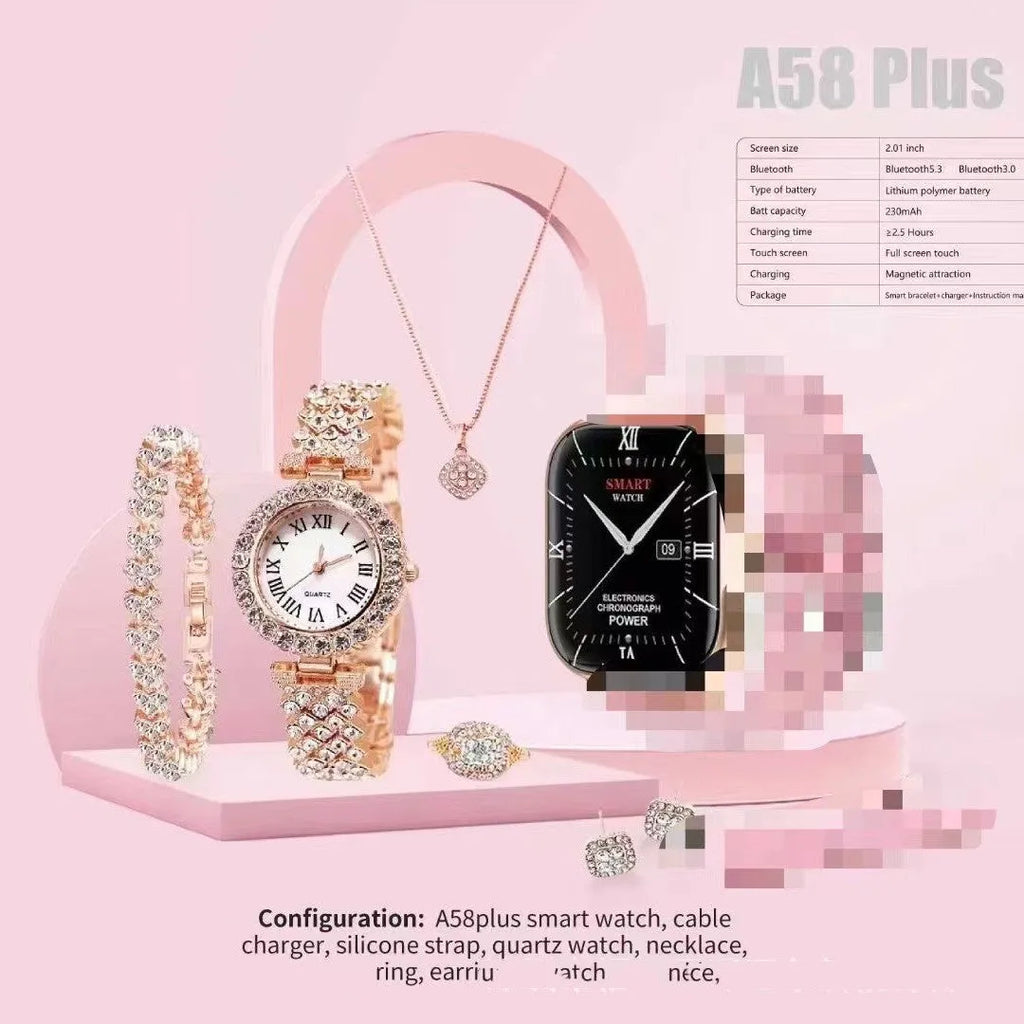 A58plus and A59plus smart watch in black on wrist showing time display
