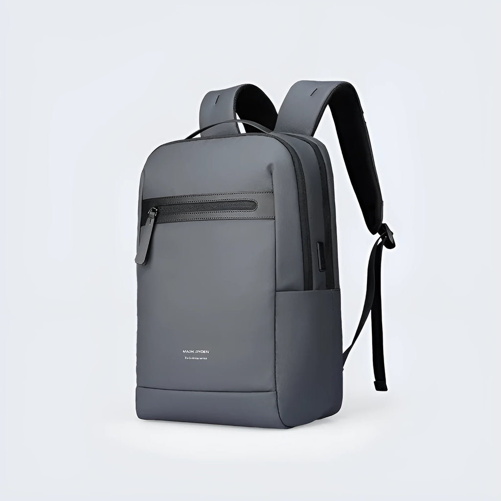 Graphite grey USB charging business backpack made from Oxford cloth with sewn thread detailing.