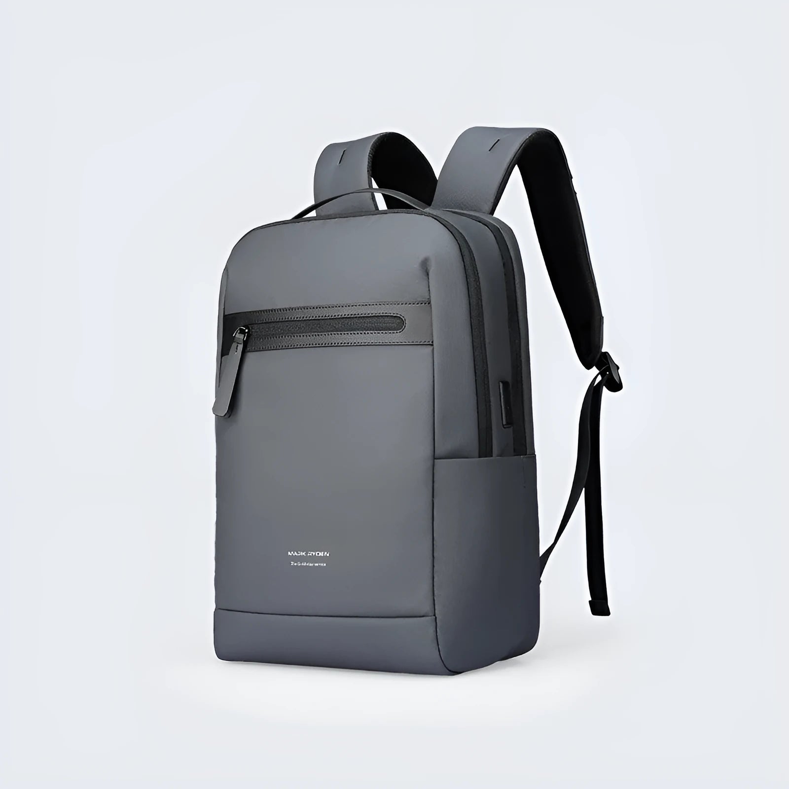 Graphite grey USB charging business backpack made from Oxford cloth with sewn thread detailing.
