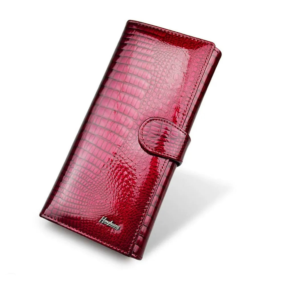 Women's patent leather crocodile pattern coin purse in red, black, or wine red colours
