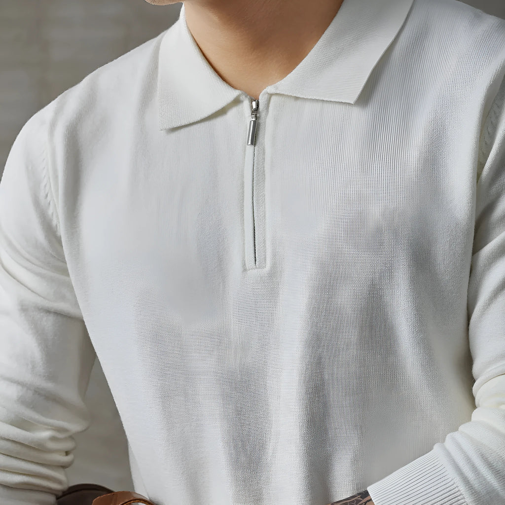 Men's loose-fit acrylic half-zip knitted long-sleeved polo shirt sweater in dark gray