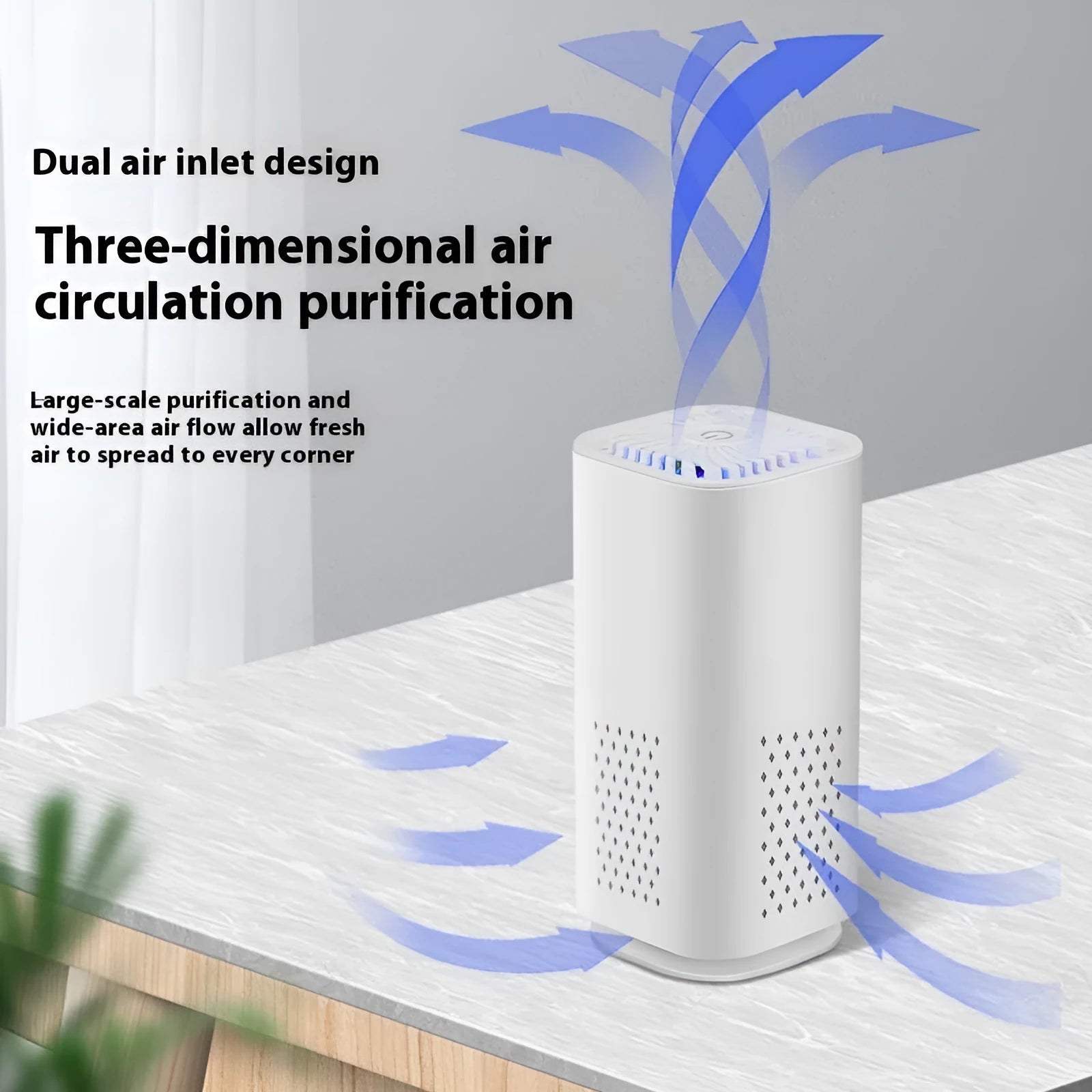 Mini USB car air purifier in white and black colours for small spaces