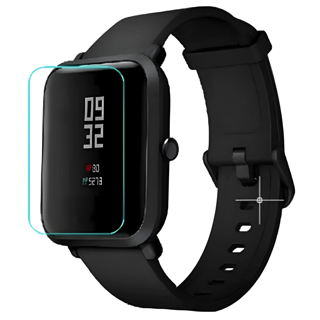 Amazfit Bip smartwatch with full screen TPU hydrogel protector showing anti-scratch properties