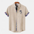 Linen short sleeve shirt with ocean fish pattern on lapel, loose casual fit for teenagers