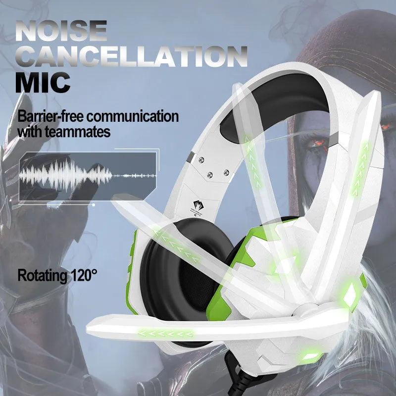 Wired gaming headset with LED lights and microphone in blue colour with 3.5mm plug