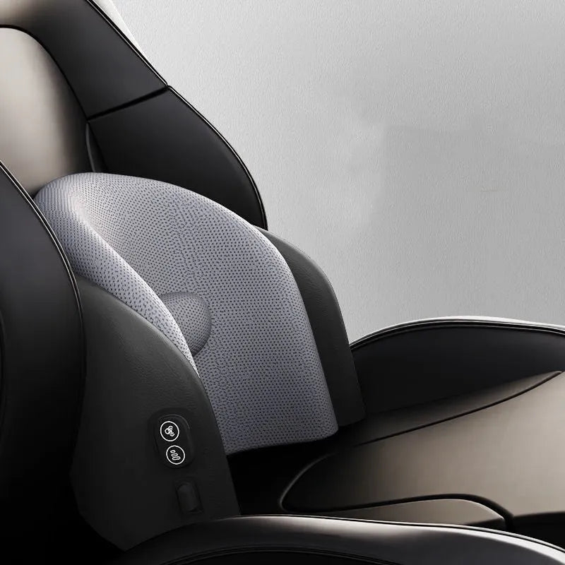Memory cotton car seat massage cushion with electric vibration function for lumbar and headrest support.
