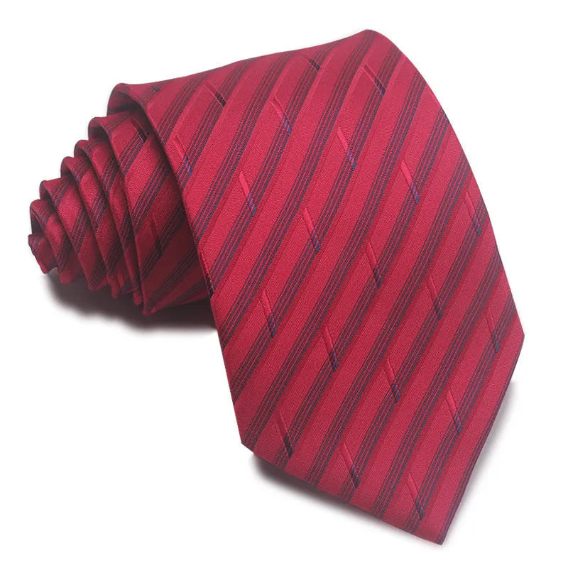 Men's 8cm polyester jacquard striped business tie in red black and blue formal arrow type