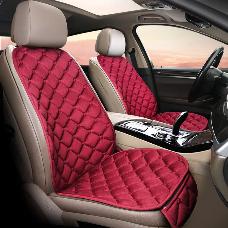 Ringer plush winter car seat cushion in coffee colour with thick cotton texture on a car seat